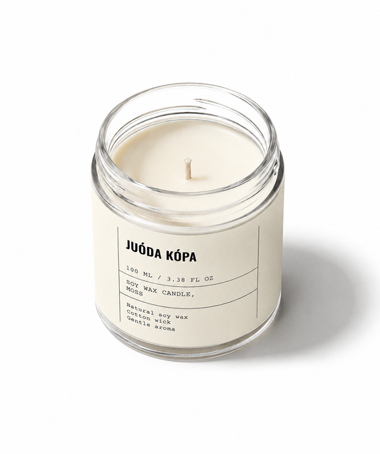Candle in a glass jar with a label on a white background