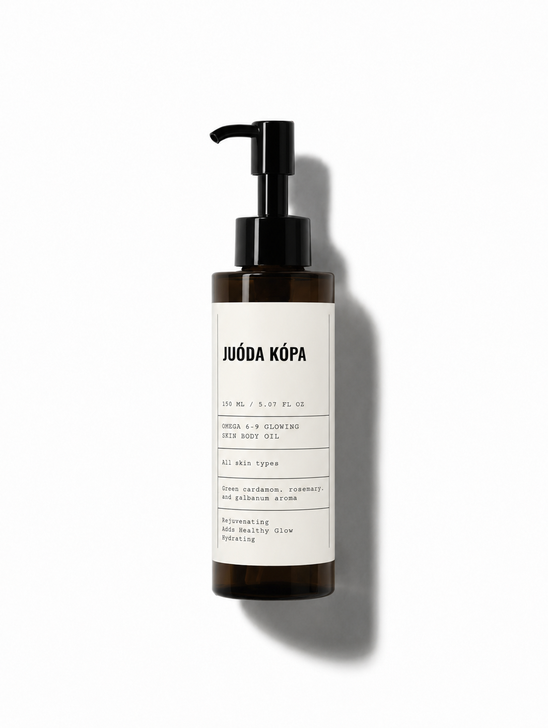 Skincare bottle with pump and white label on a white background