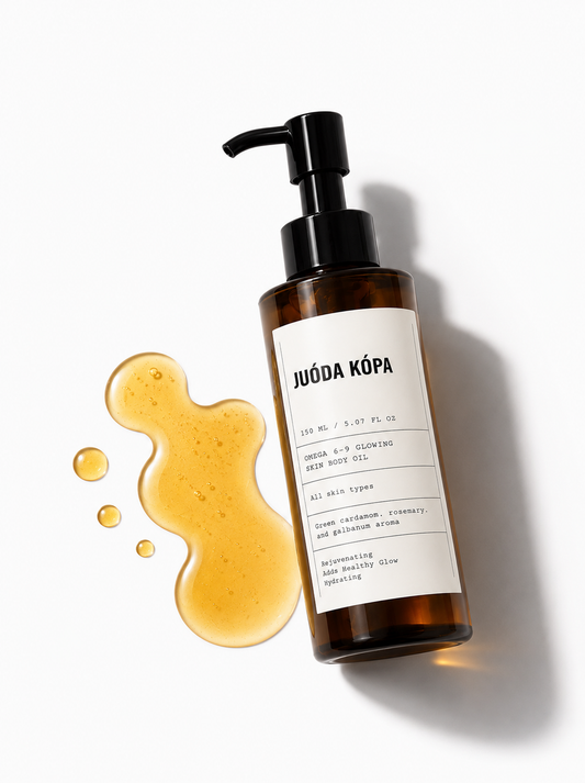 Brown bottle with pump and label on a white background