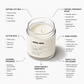 Candle in a glass jar with a label on a white background