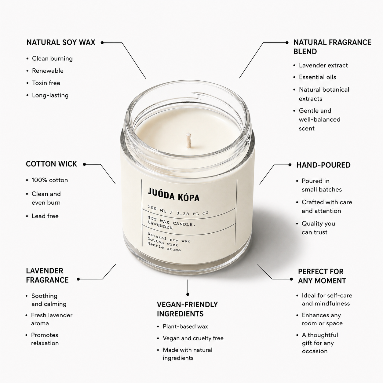 Candle in a glass jar with a label on a white background