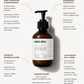 A bottle of Juoda Kópa facial oil centered on a light gray background, surrounded by callout lines and text describing its benefits such as deep hydration, nourishing plant oils, and aromatic blend.